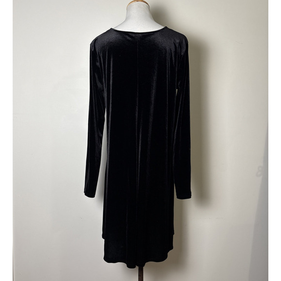 Old Navy Black Velvet Swing Dress SZ Large Whimsigoth Dark Romantic Long Sleeve - Picture 2 of 9